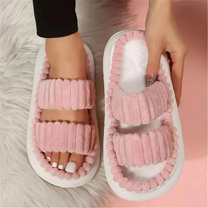 Pantoufles Peluche Double Sangle Chaudes et Confortables