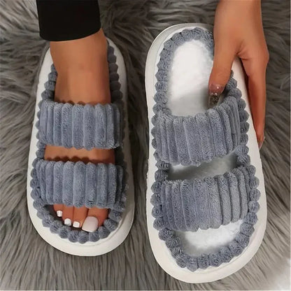 Pantoufles Peluche Double Sangle Chaudes et Confortables