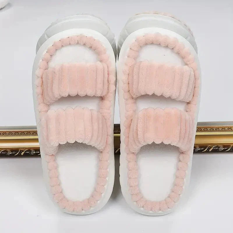 Pantoufles Peluche Double Sangle Chaudes et Confortables - PanierRoyale