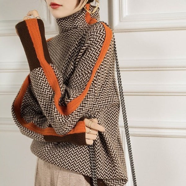 Pull Femme Col Montant Maille Chaude Coupe Moderne