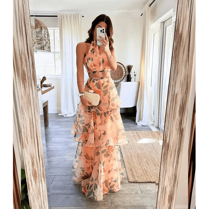 Robe Été Femme Florale Dos Nu avec Volants - PanierRoyale