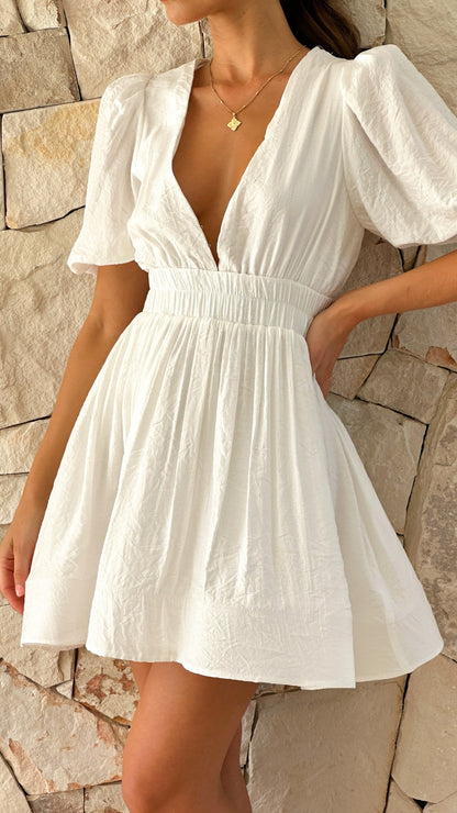 Robe Printemps Femme Courte à Manches Bouffantes