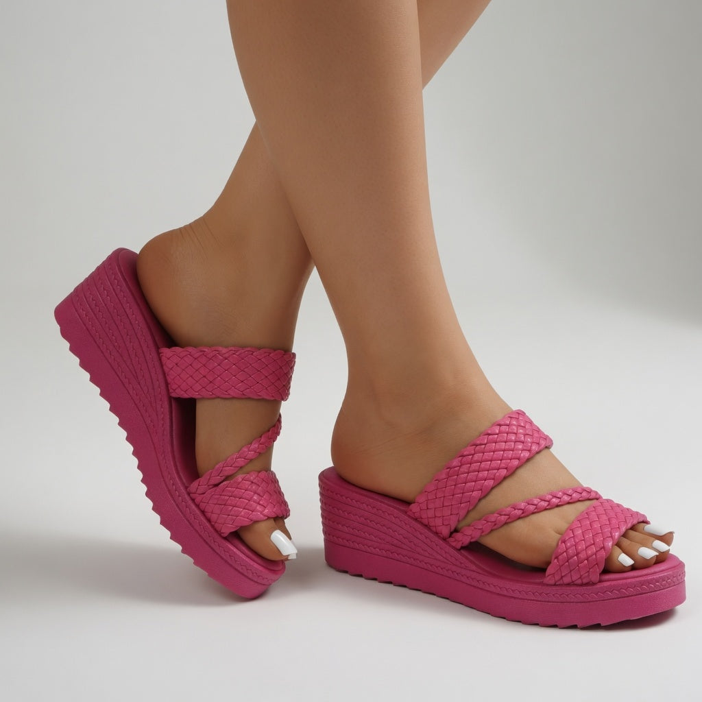 Sandales Femme Compensées Brides Tressées Semelle Confortable