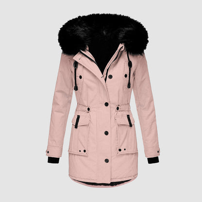 Manteau femme hivernal épais avec capuche fourrure synthétique