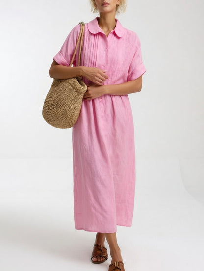 Robe Chemise Longue Femme Coton Léger Col Classique
