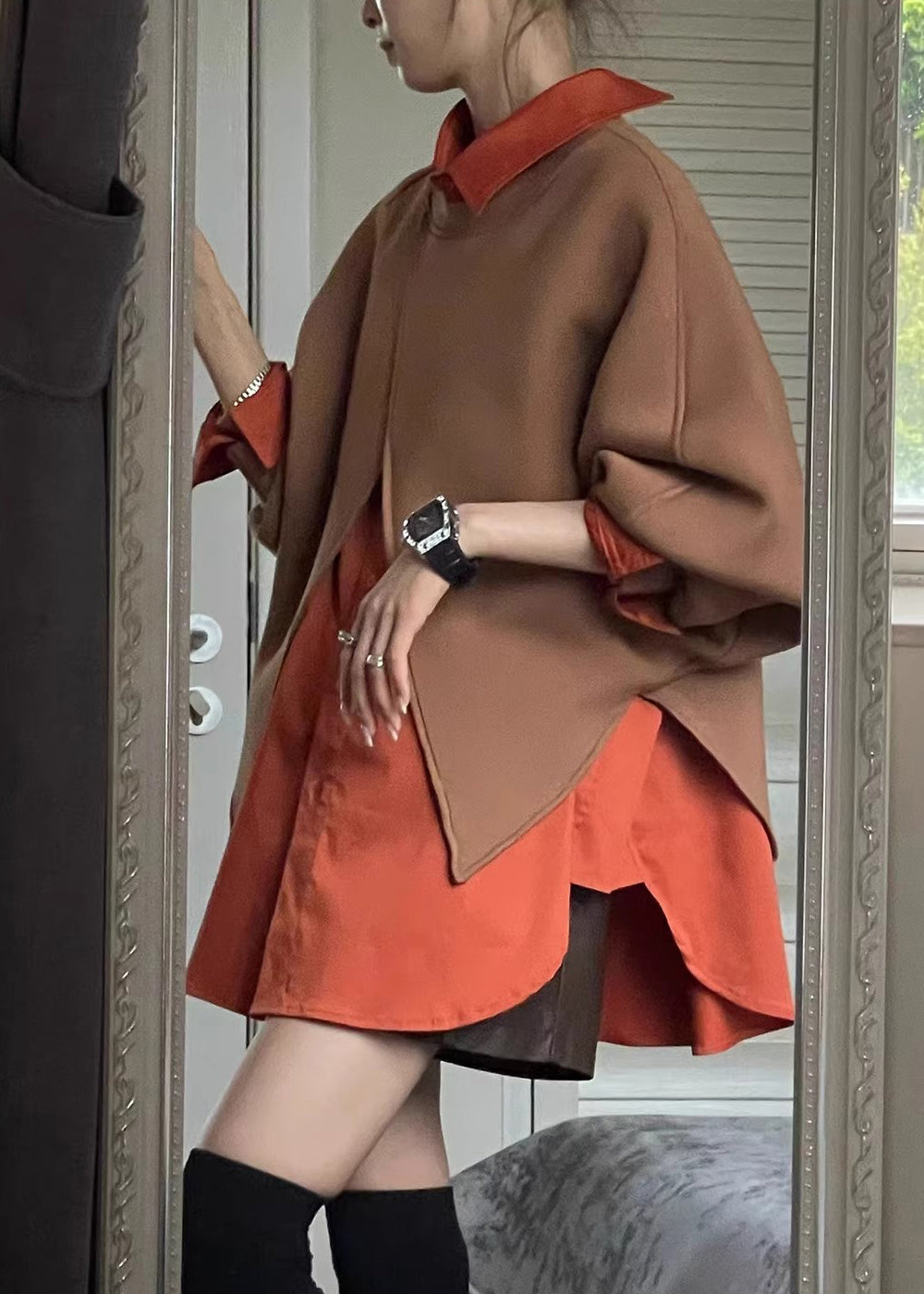 Gros sweat à capuche et chemise colPeterPan taille grande marron - EasyApparels