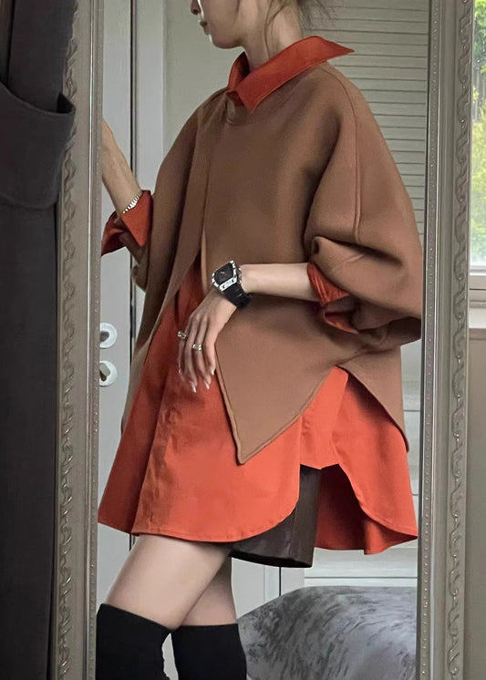 Gros sweat à capuche et chemise colPeterPan taille grande marron - EasyApparels
