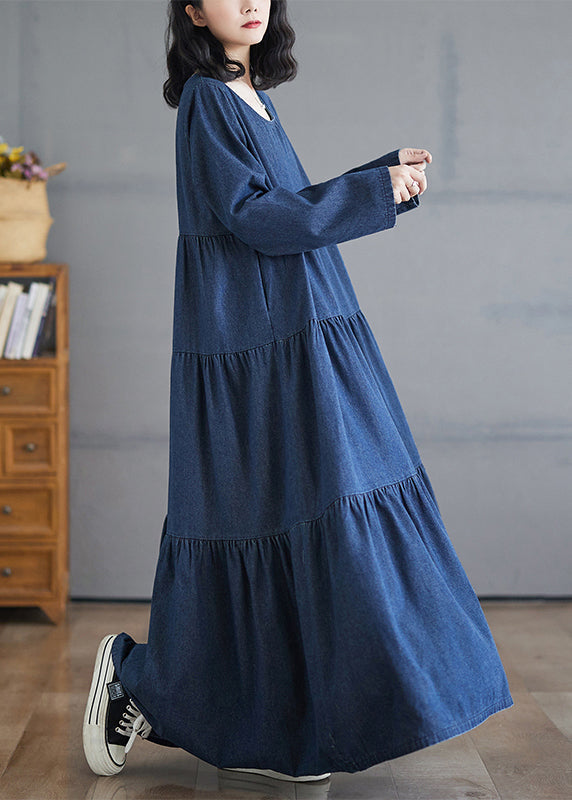 Robe décontractée en jean bleu oversized, col rond, effet déchiré - EasyApparels