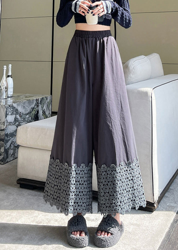 Grand pantalon de coton fleuri gris taille plus - EasyApparels