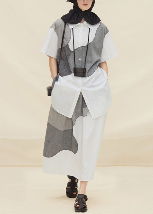 Robe deux pièces en coton gris léger pour femme grande taille été - EasyApparels