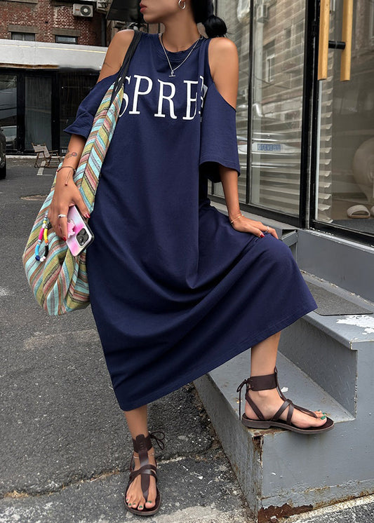Robe détente bleu marine épaules découvertes - EasyApparels