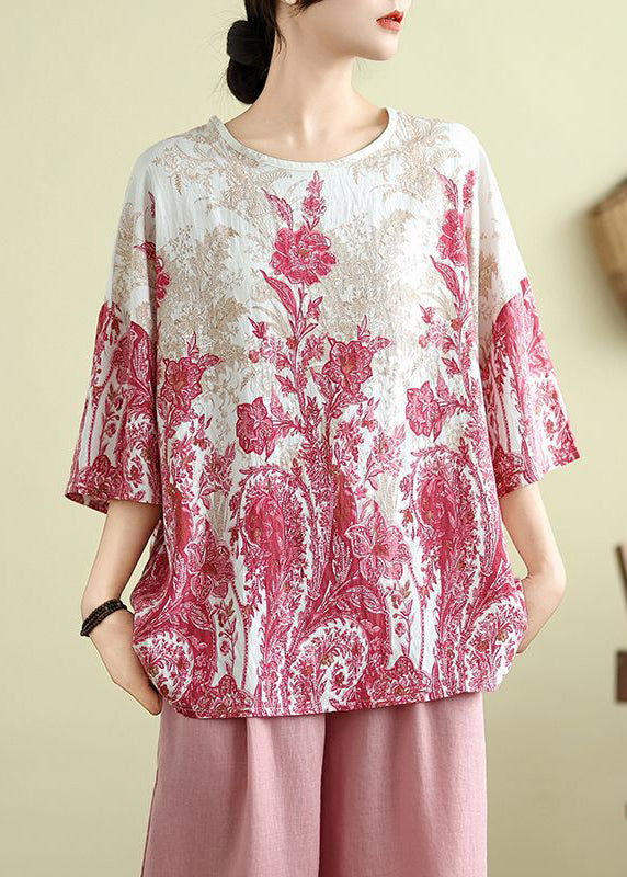 Pink Floral Plus Size Short Sleeve Top - EasyApparels