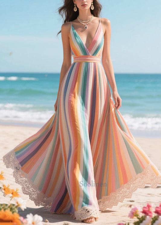 Robe de plage grande taille colorée à rayures pour femme - EasyApparels
