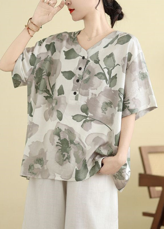 Grand T-shirt blanc estival à boutons - EasyApparels