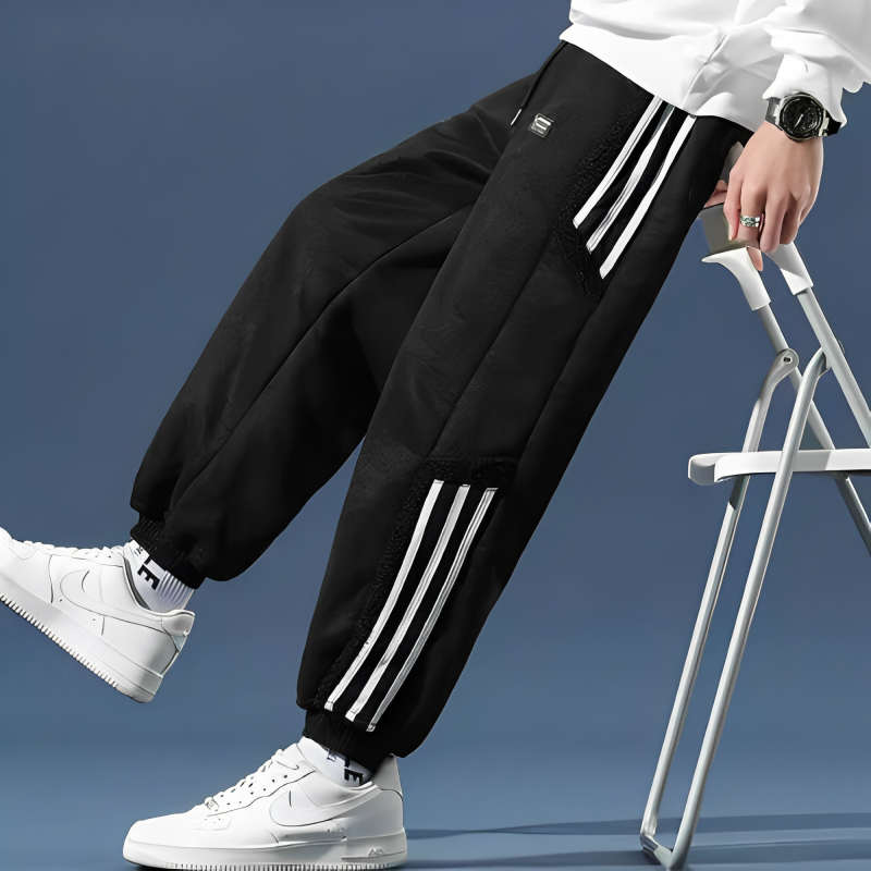 Pantalon de Jogging Coton Brun à Rayures Contraste