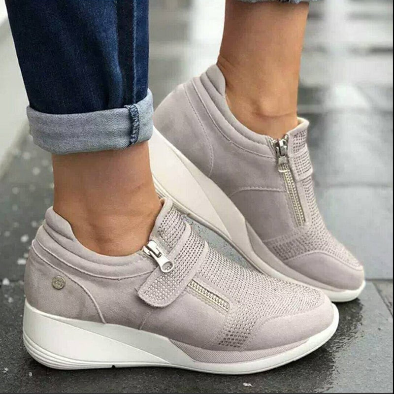 Baskets Femmes Confortables avec Soutien de Cheville et Fermeture Éclair