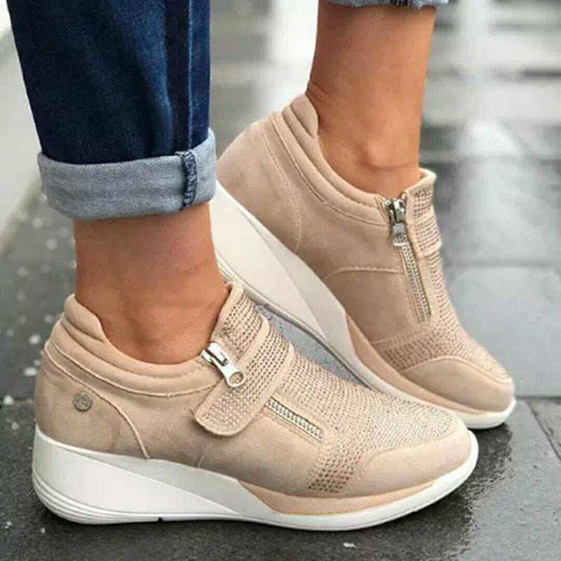 Baskets Femmes Confortables avec Soutien de Cheville et Fermeture Éclair