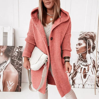 Gilet Femme Élégant en Maille Douce avec Capuche - PanierRoyale