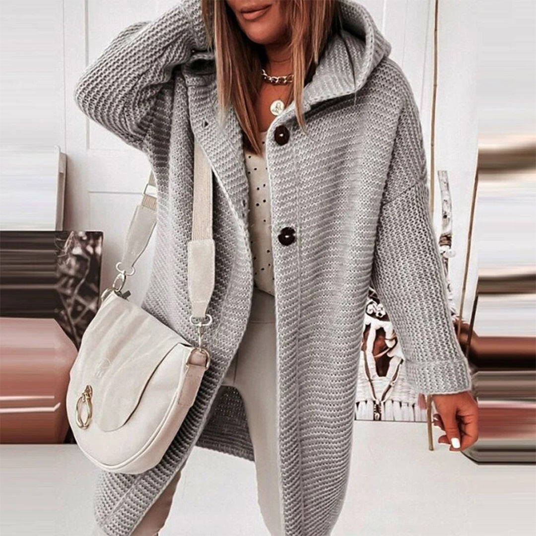 Gilet Femme Élégant en Maille Douce avec Capuche
