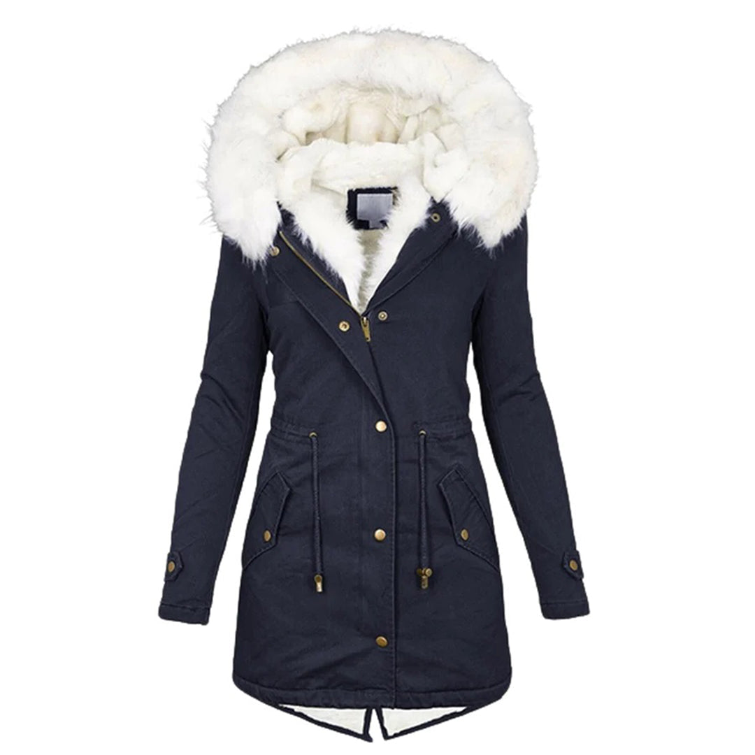 Manteau Femme Hiver Élégant avec Capuche et Col en Fourrure Synthétique