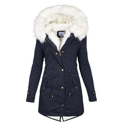 Manteau Femme Hiver Élégant avec Capuche et Col en Fourrure Synthétique