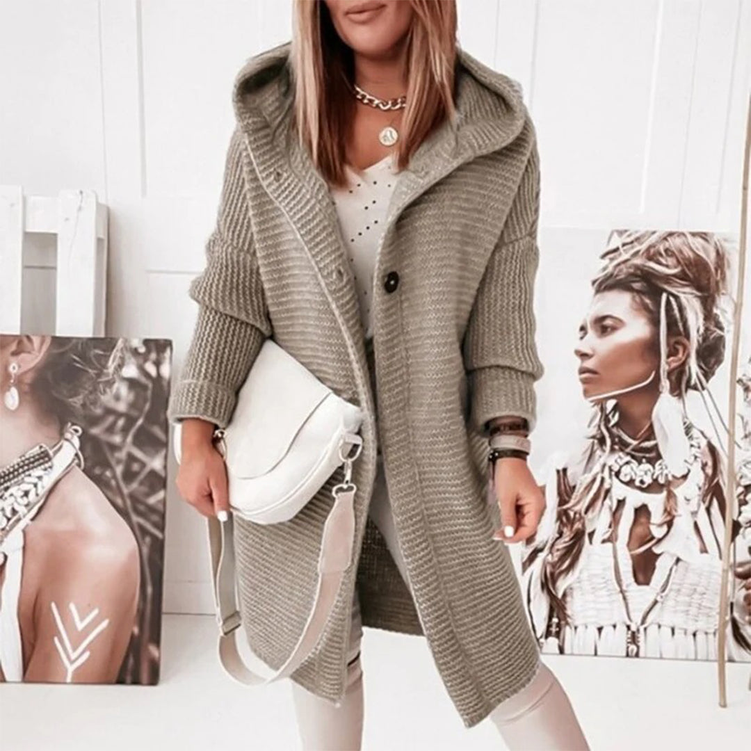 Gilet Femme Élégant en Maille Douce avec Capuche
