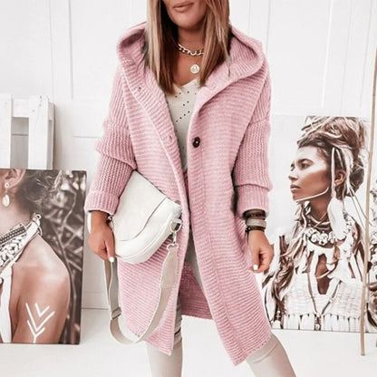 Gilet Femme Élégant en Maille Douce avec Capuche
