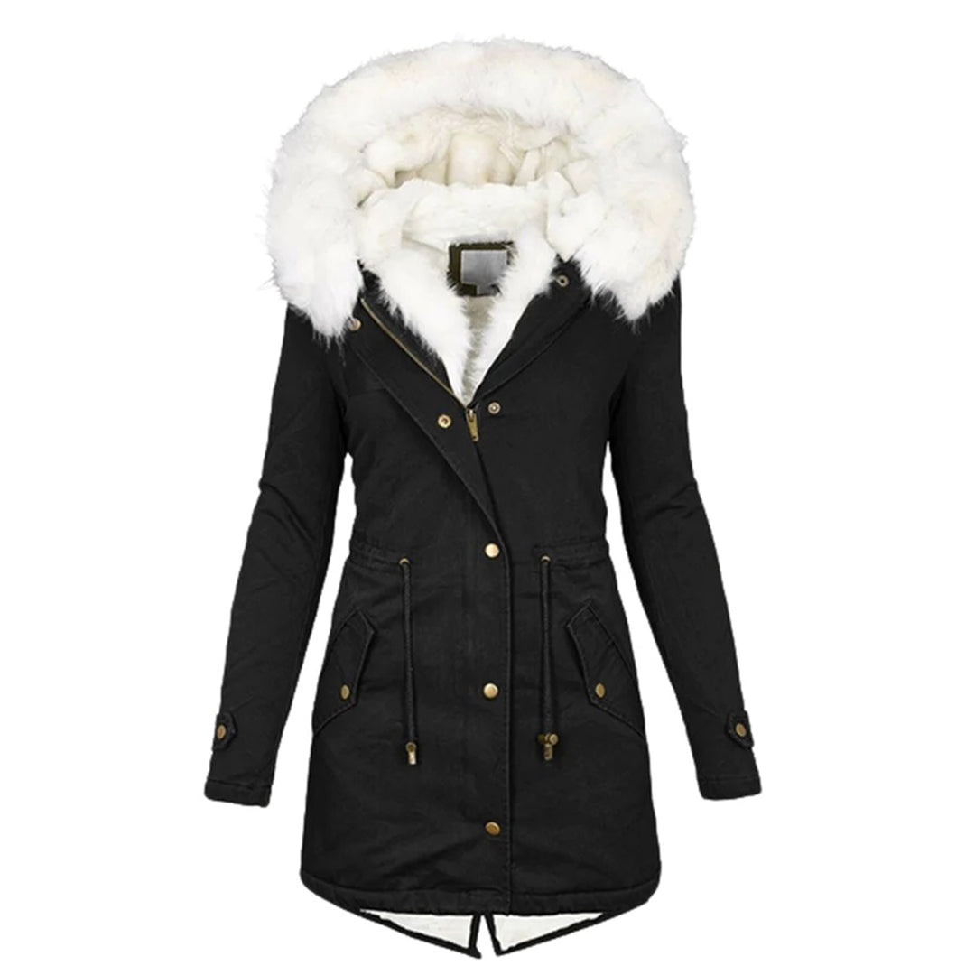 Manteau Femme Hiver Élégant avec Capuche et Col en Fourrure Synthétique
