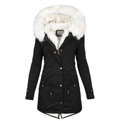 Manteau Femme Hiver Élégant avec Capuche et Col en Fourrure Synthétique