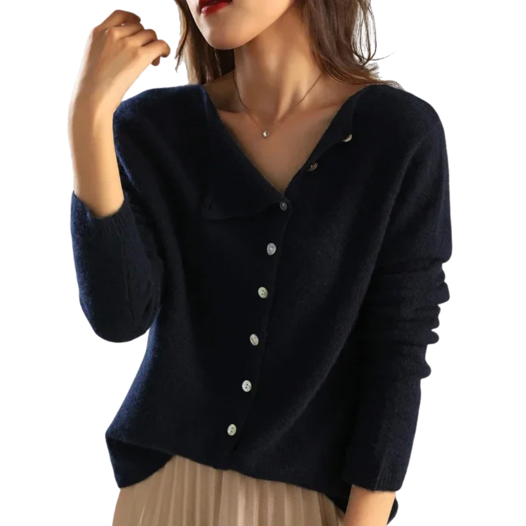 Gilet Femme Laine Épaisse Bleu Marine Boutonné - PanierRoyale