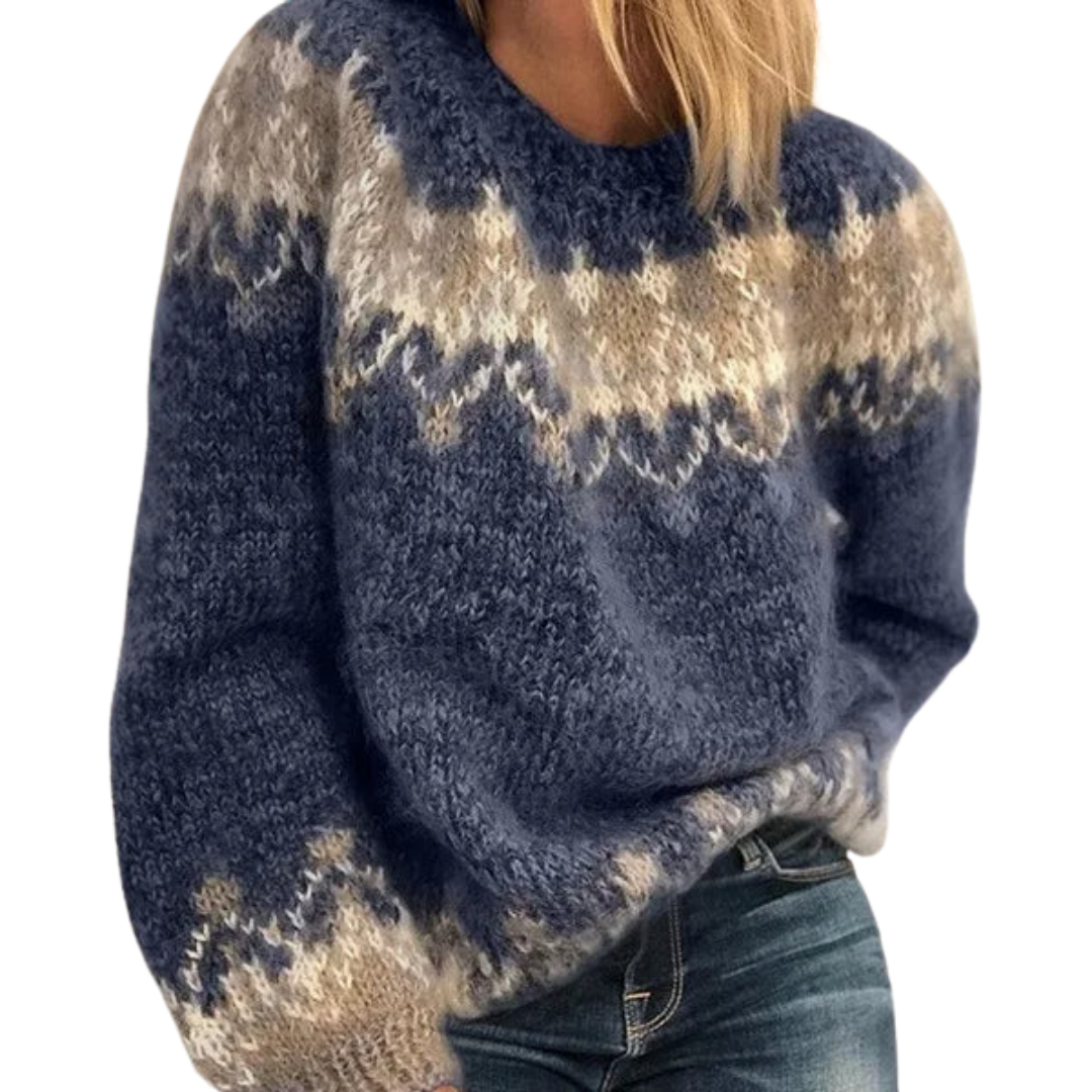 Pull Femme Hiver Chaud en Laine Bleu Marine - PanierRoyale