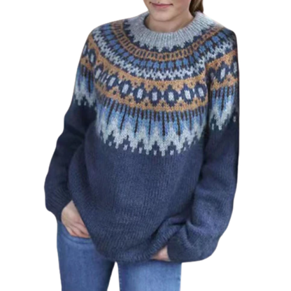 Pull Femme Laine Écossais Marine Chaud - PanierRoyale