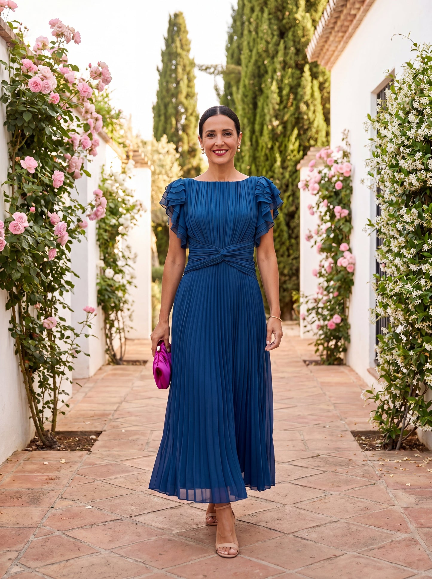 Robe Plissée Femme Coupe Fluide Manches Longues