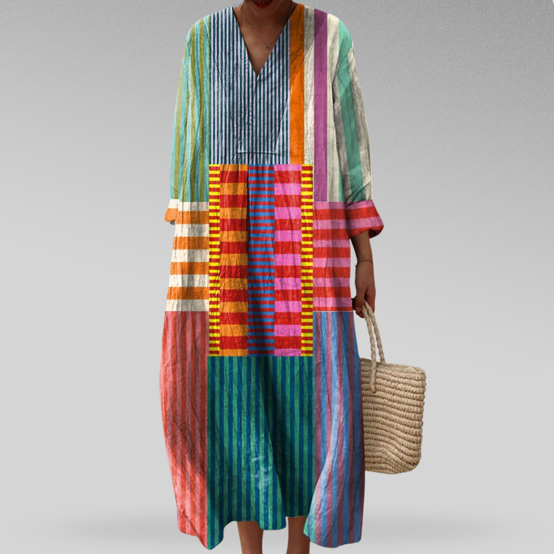 Robe Femme Tissu Léger Coupe Ample Motif Géométrique