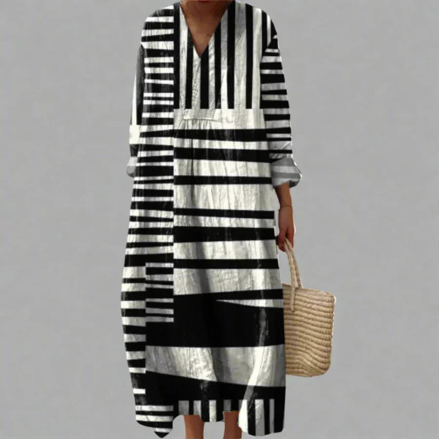 Robe longue Femme Fluide Col en V Manches longues Décontractée