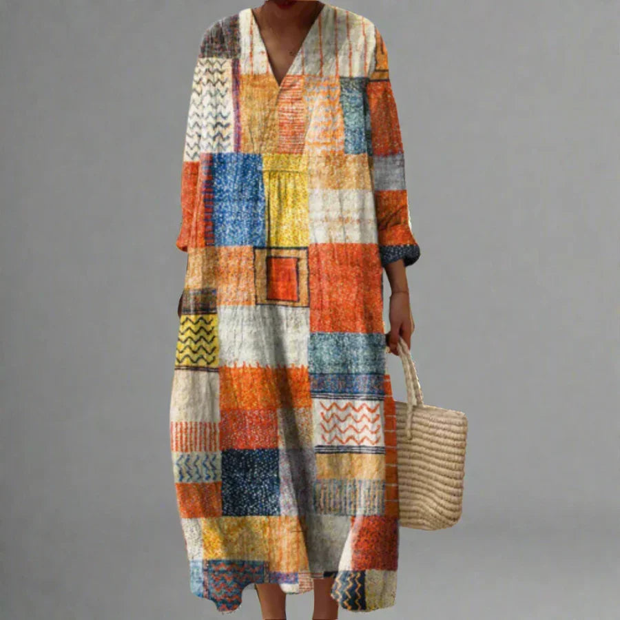 Robe Femme Tissu Léger Coupe Ample Motif Géométrique