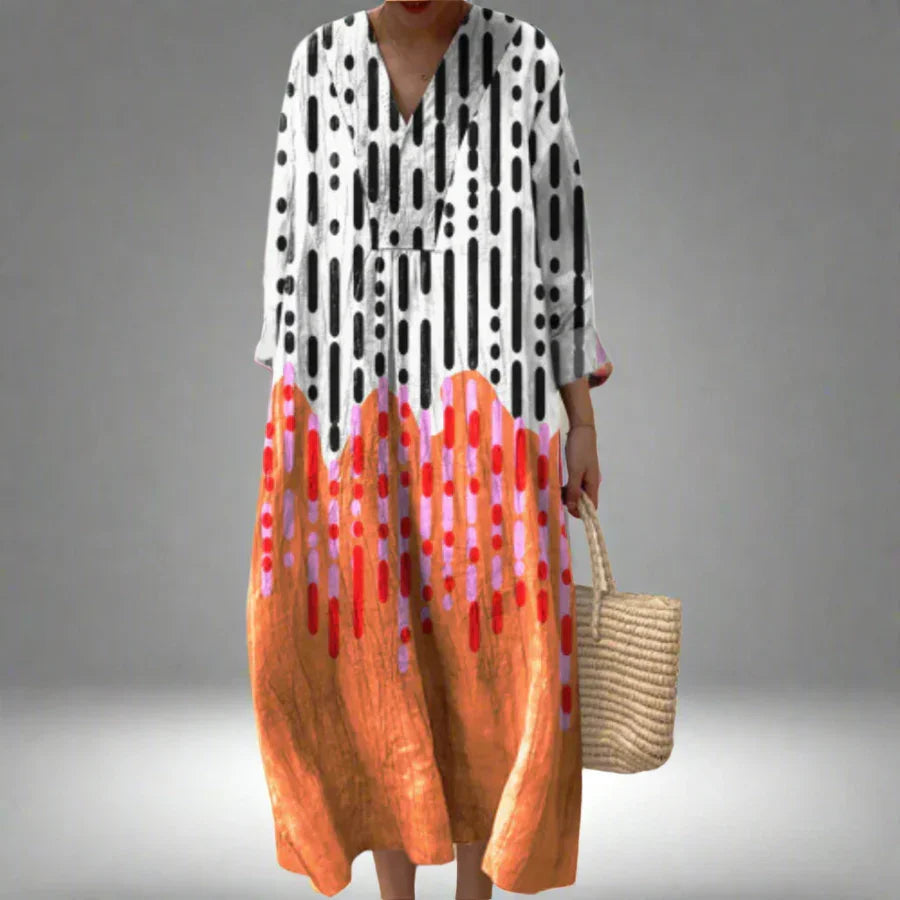 Robe Femme Tissu Léger Coupe Ample Motif Géométrique