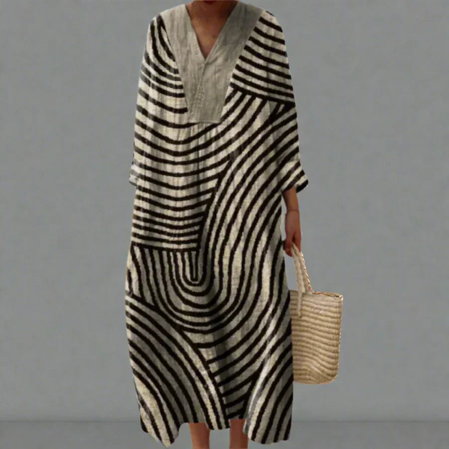 Robe longue Femme Fluide Col en V Manches longues Décontractée
