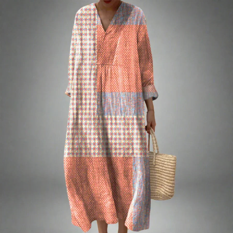Robe longue Femme Fluide Col en V Manches longues Décontractée