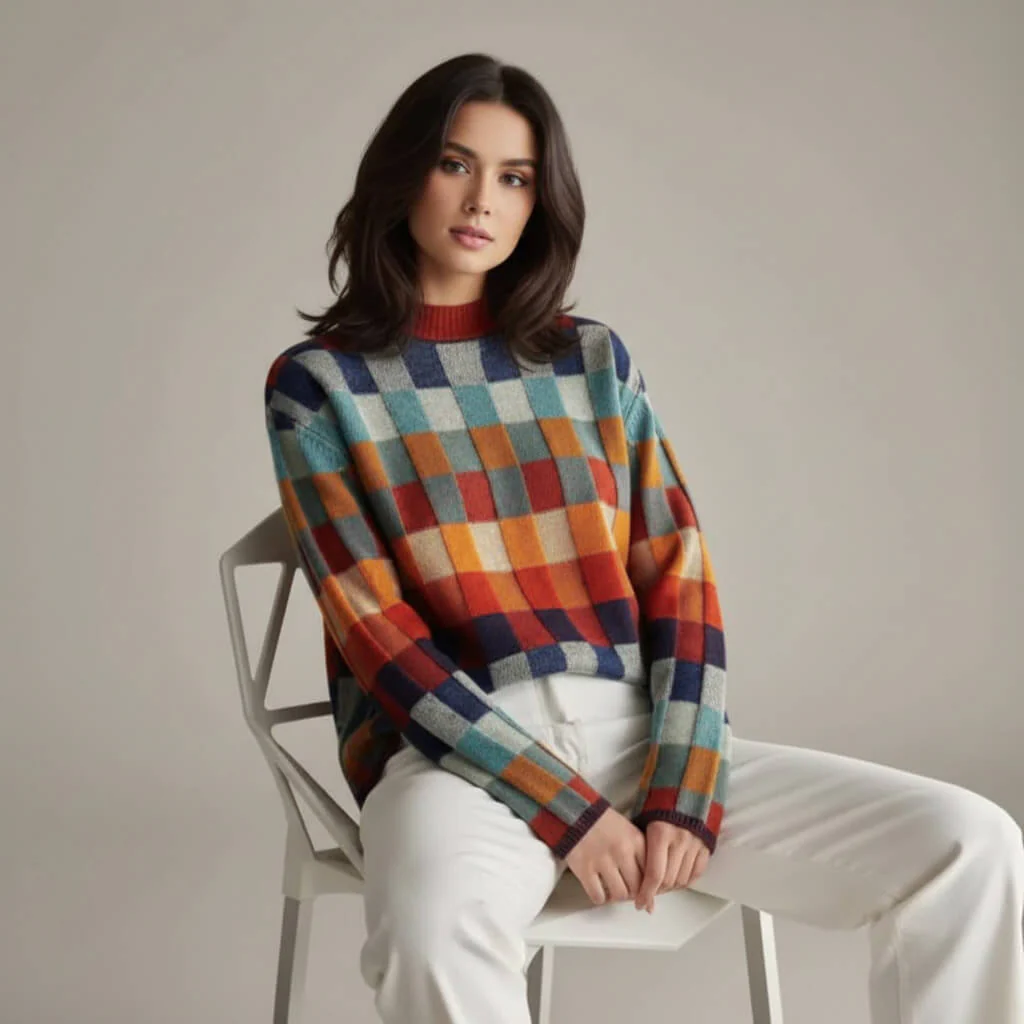 Pull en mérinos à carreaux 1