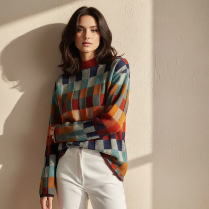 Pull en mérinos à carreaux 2
