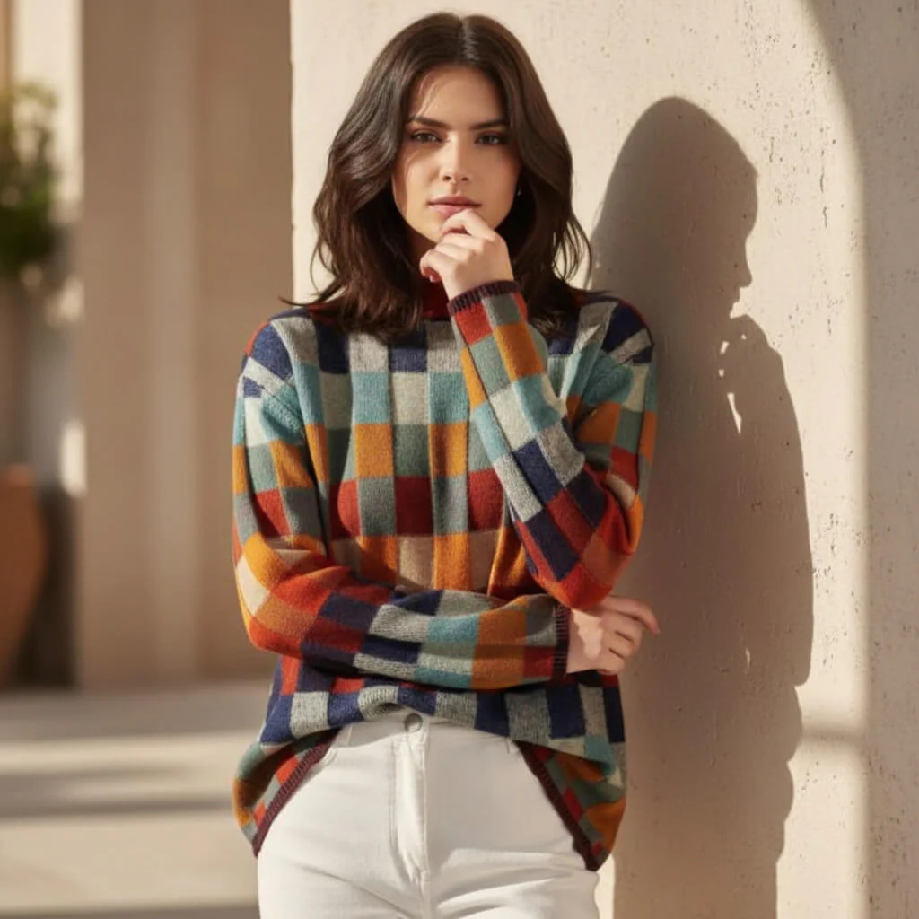 Pull en mérinos à carreaux 3