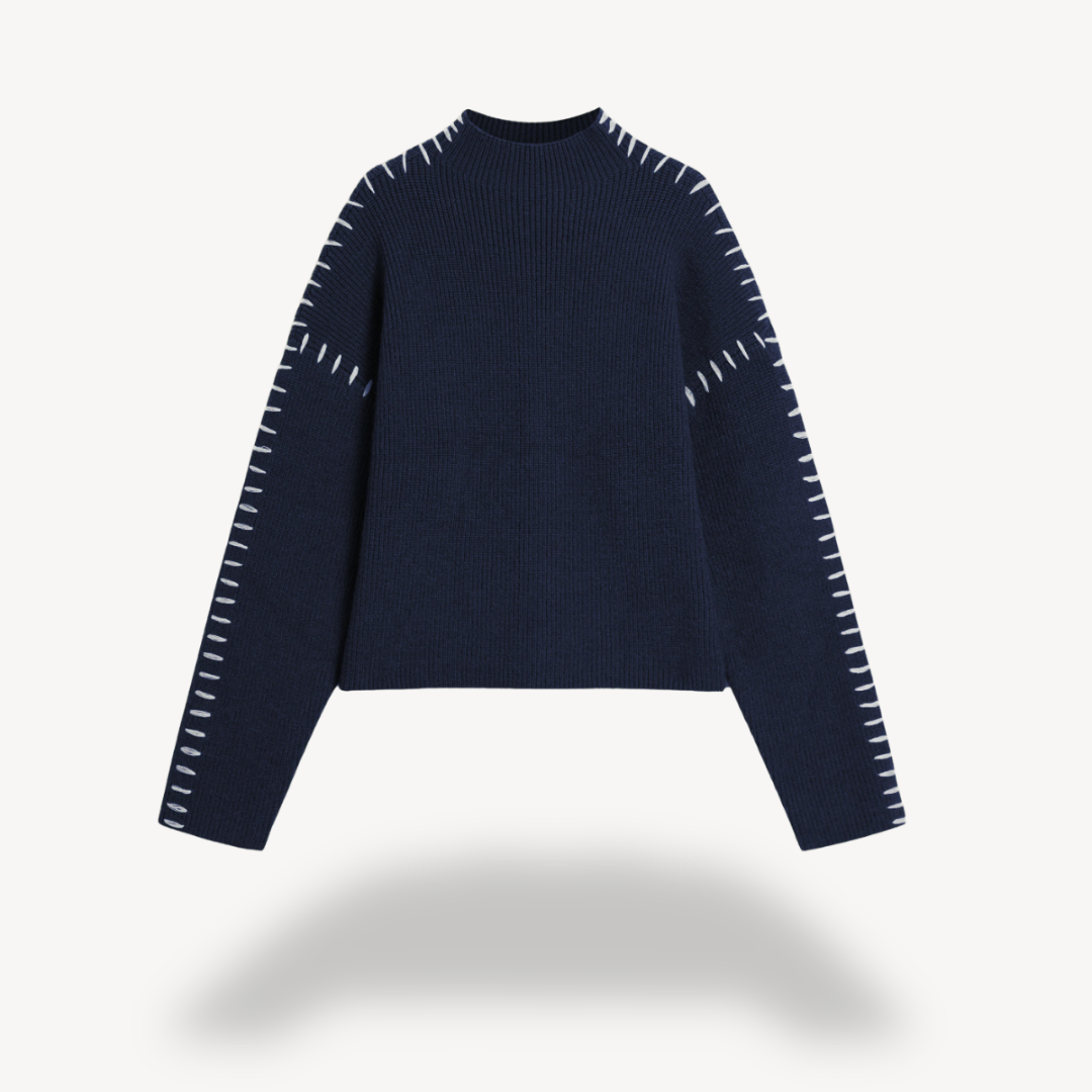 Pull Femme Tricoté à Manches Longues avec Détails Brodés