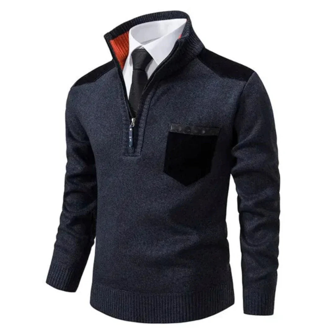 Pull en laine chaud à col montant et poches avant