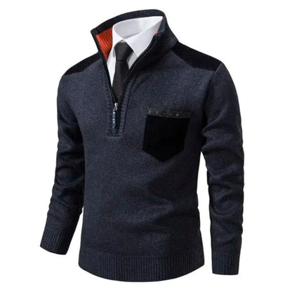 Pull en laine chaud à col montant et poches avant