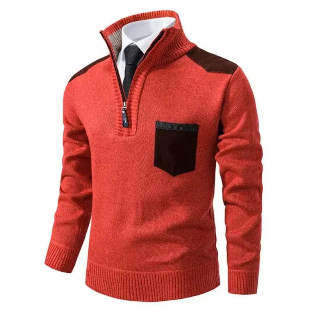 Pull en laine chaud à col montant et poches avant