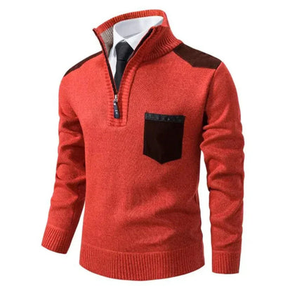 Pull en laine chaud à col montant et poches avant