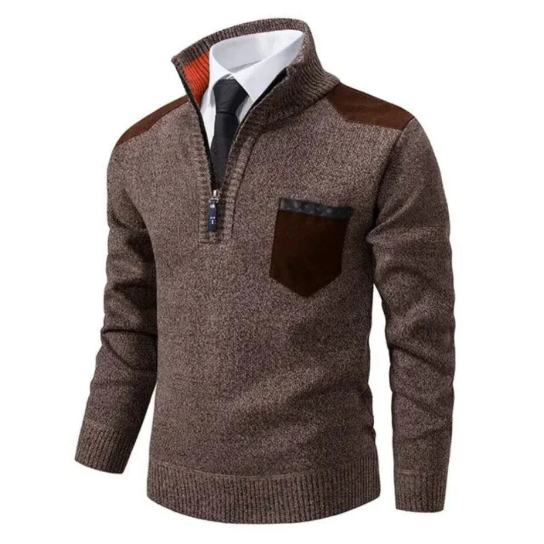 Pull en laine chaud à col montant et poches avant