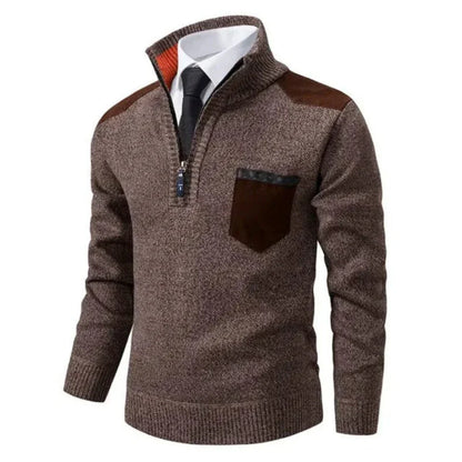 Pull en laine chaud à col montant et poches avant