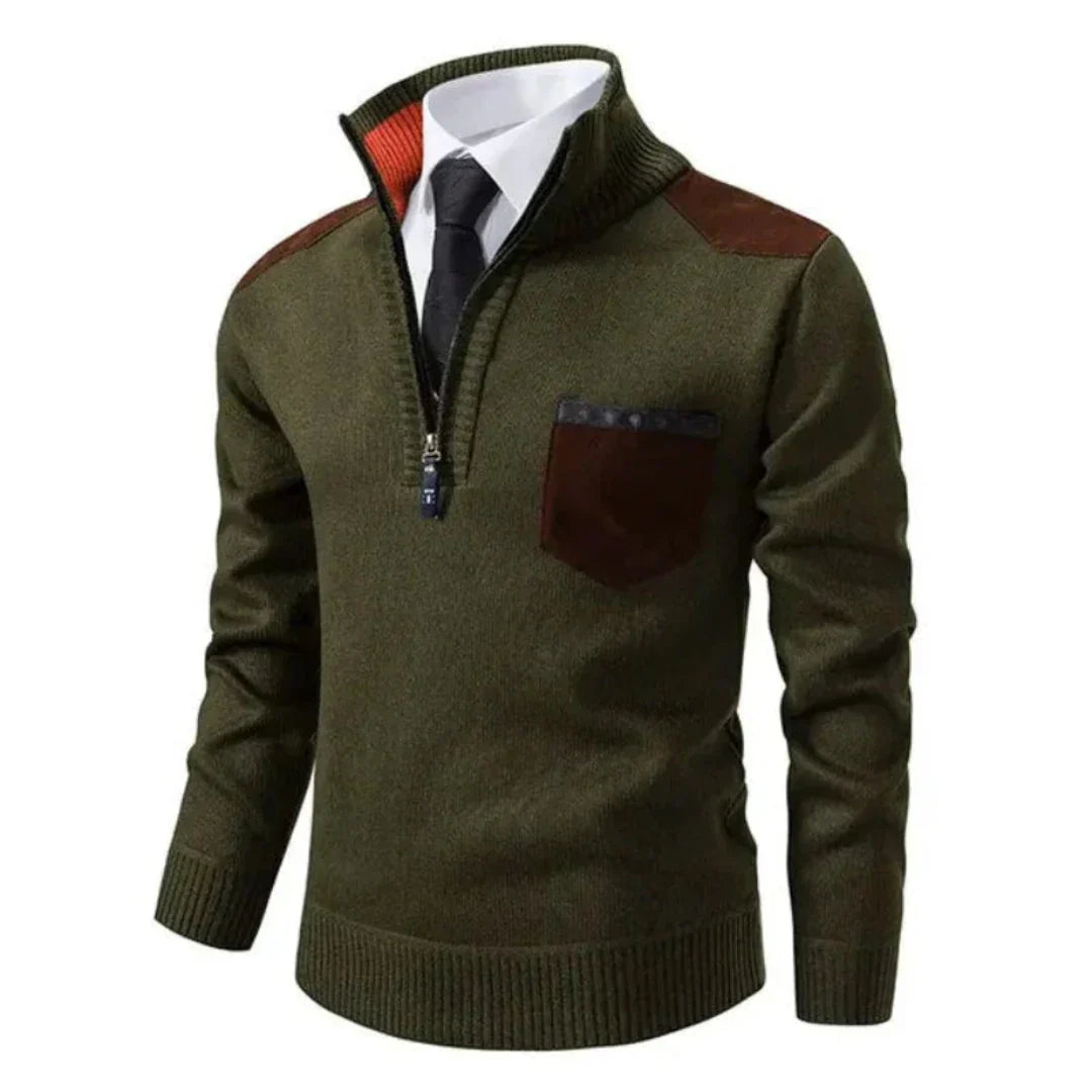 Pull en laine chaud à col montant et poches avant